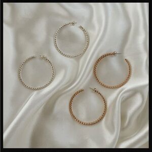 BUNDLE Hard Work Jewelry Sterling Silver Gold Plated Everyday Rope Hoops